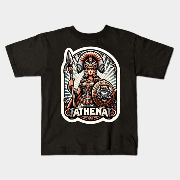 Athena: Majestic Greek Goddess of Wisdom and War Kids T-Shirt by PuckDesign